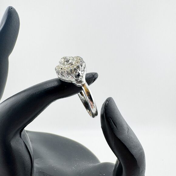 Vintage Rhinestone Oval Cluster Cocktail Ring Silver Tone Retro Glam Statement - Picture 5 of 11